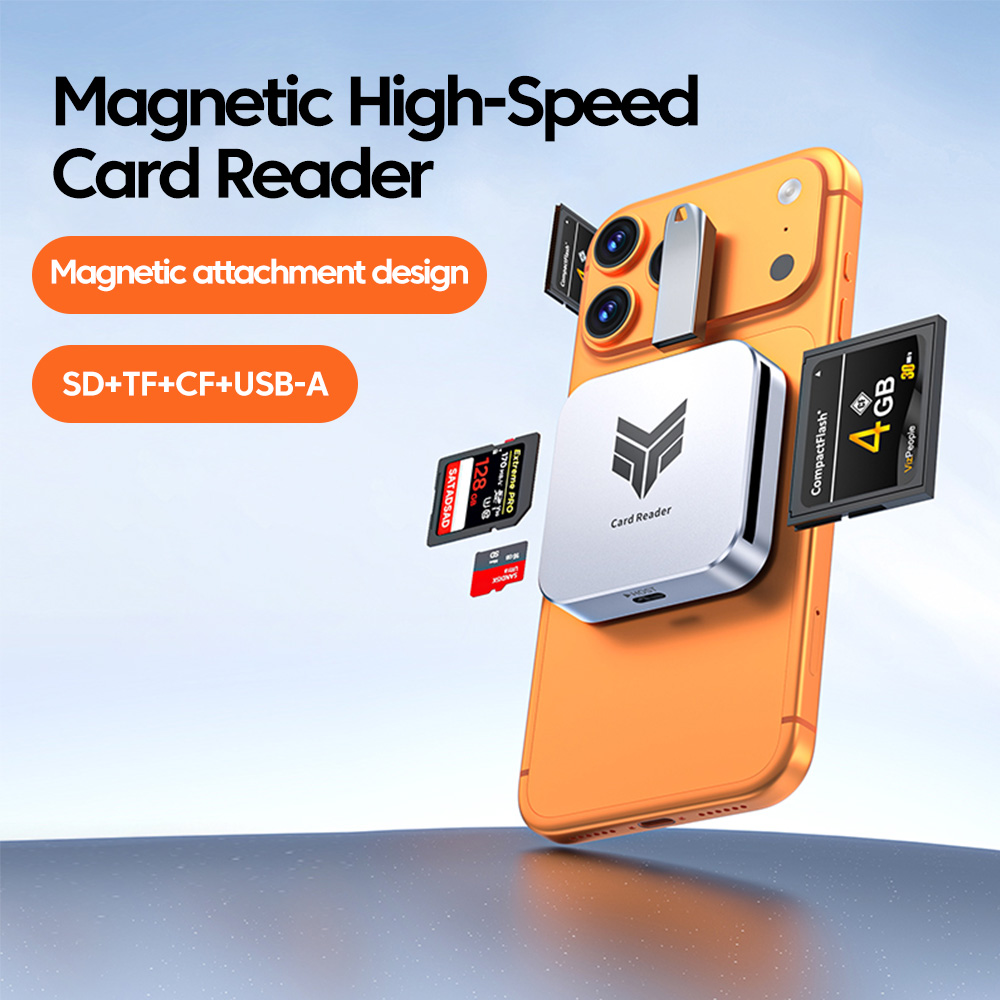 Tablet Reading Accessories - Magnetic 4-in-1 Card Reader CF+SD+TF+USB Adapter