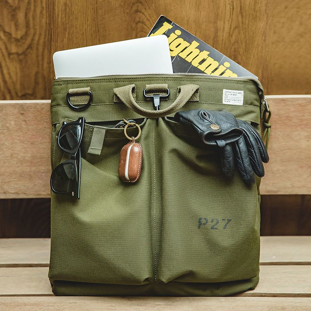 Tablet Accessories Bag - Workwear Retro Helmet Canvas Crossbody Pilot